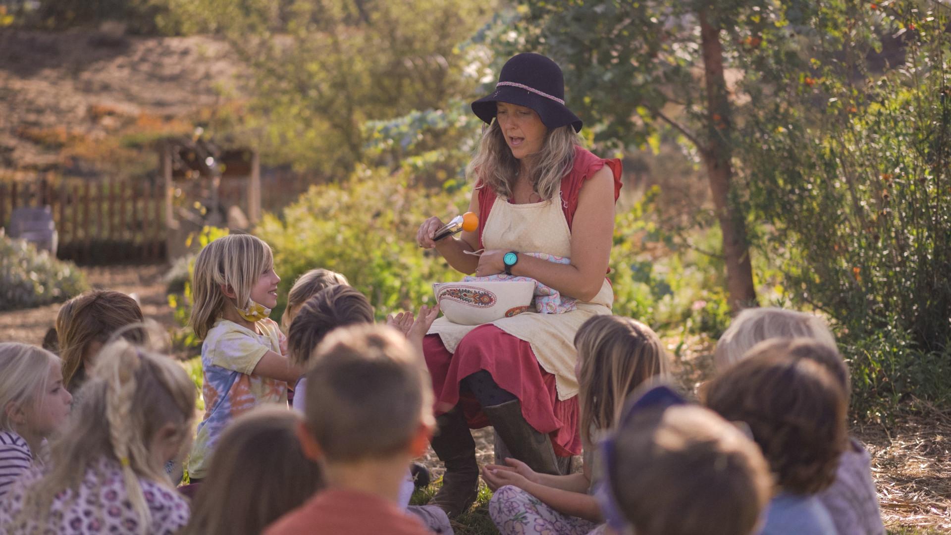 A Central Coast Waldorf early childhood teacher with children